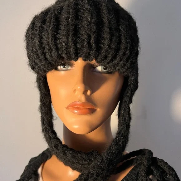 Knit handmade Hat Freeform Helmet style Hat 